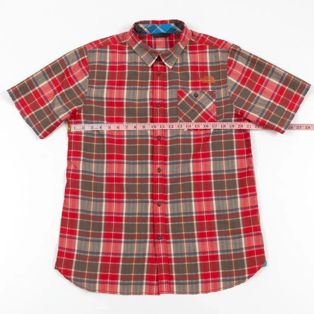 The North Face Men's Red Multicolor Plaid‎ Short Sleeve Hiking Shirt Medium